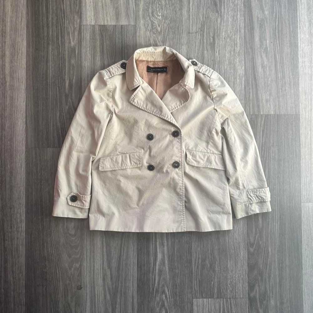 Zara Woman Beige Double Breasted Short Trench Coat Jacket Tan XS
